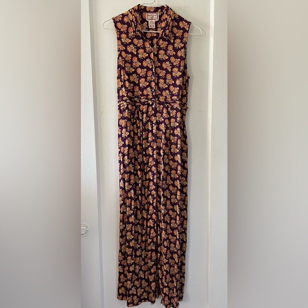 Vintage April Cornell Plum/Burgundy Floral Sleeveless Dress